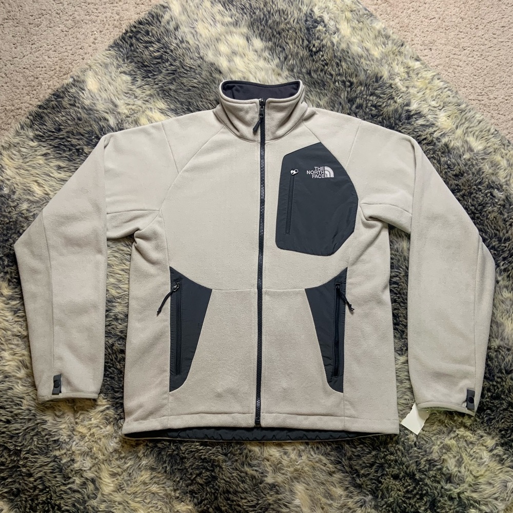 Men’s Small The North Face Full Zip Fleece 3 Zip Pocket Sweatshirt Cream Black